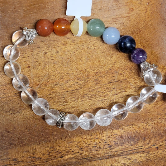 Chakra bracelet w clear qtz beads