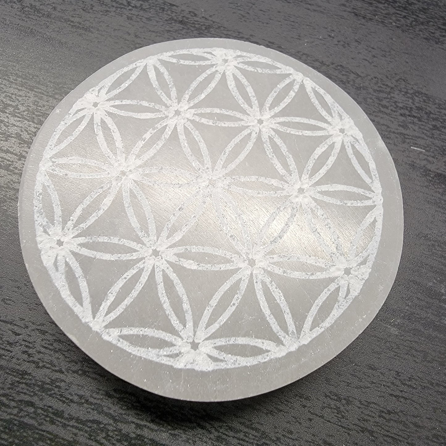 Flower of Life Selenite Plate 3"