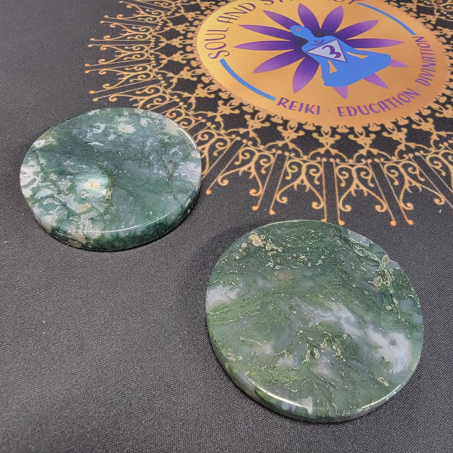 Moss Agate Round Plate 3"