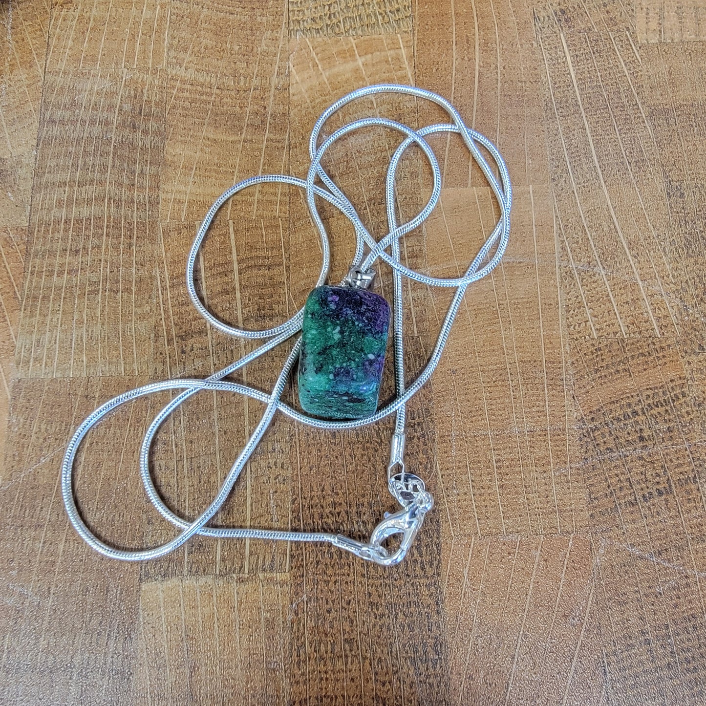 Ruby in Fuchsite Cube Pendant Necklace