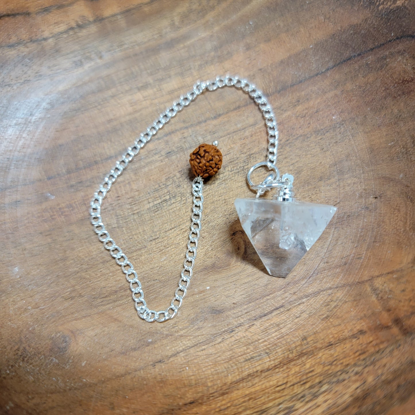 Apophyllite Pendulum with a Rudraksha