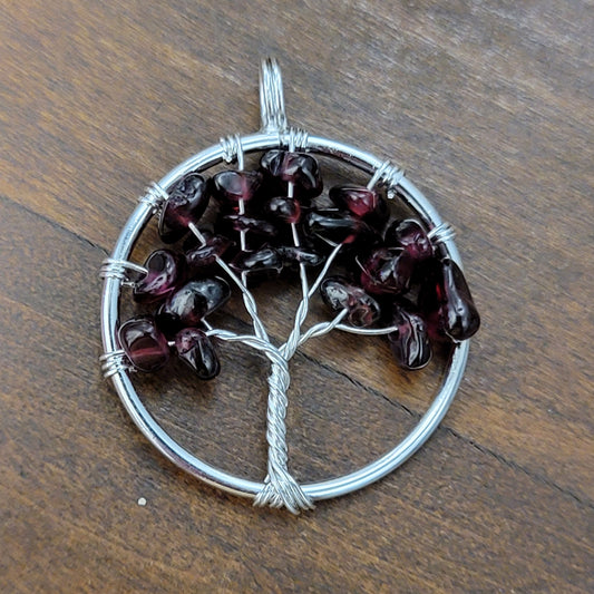 Garnet Chip Tree of life necklace