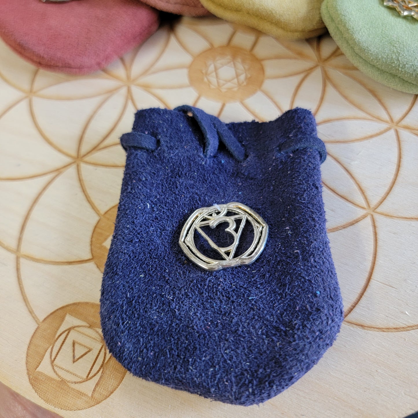 Navy Suede Pouch Throat Chakra 3"