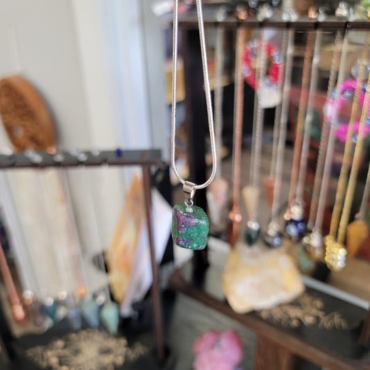 Ruby in Fuchsite Cube Pendant Necklace