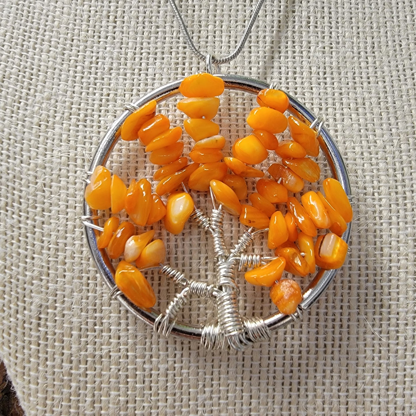 Orange Abalone Tree of Life Pendant