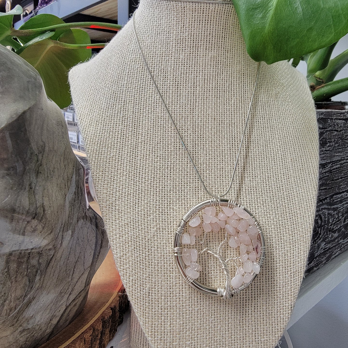 Rose Quartz Tree of Life Pendant Necklace