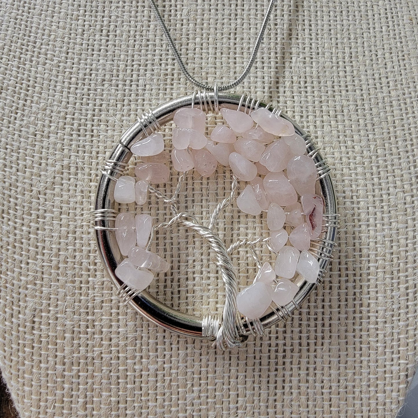 Rose Quartz Tree of Life Pendant Necklace