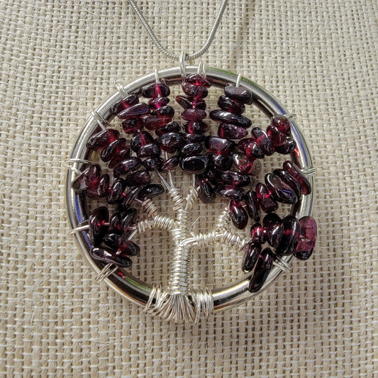 Garnet Tree of Life Pendant Necklace