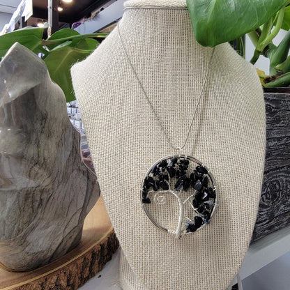 Snowflake Obsidian Tree of Life Pendant