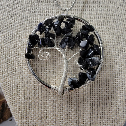 Snowflake Obsidian Tree of Life Pendant