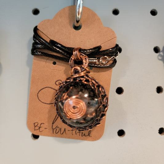 Copper Swirl Wrapped Orgonite Pendant Necklace - Medium