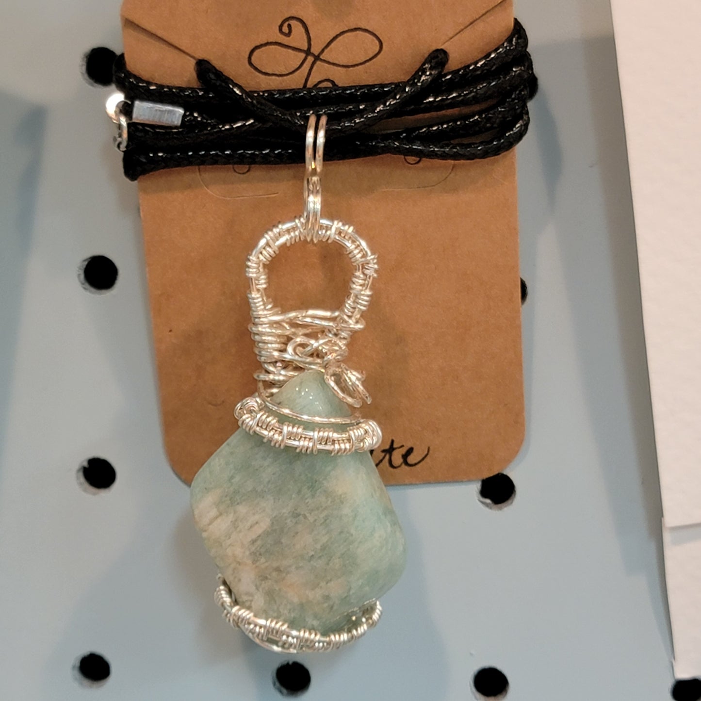 Silver plated Copper wire Wrapped Amazonite Necklace