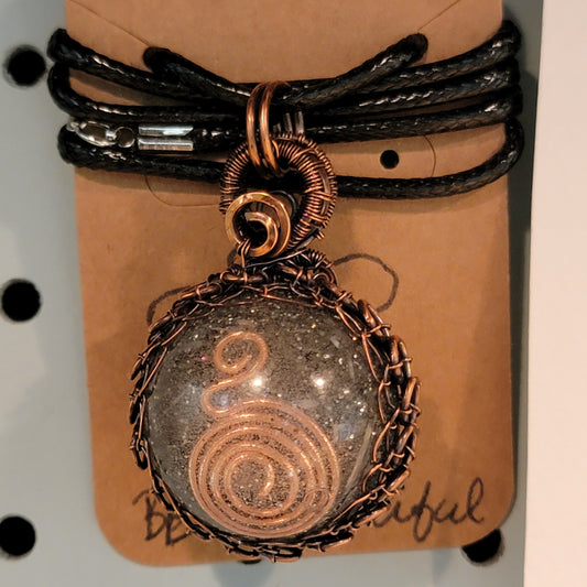 Copper Fancy Swirl Wrapped Orgonite Pendant Necklace