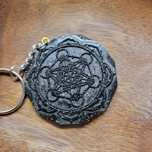 Metatron's Cube in Lotus Orgonite Keychain