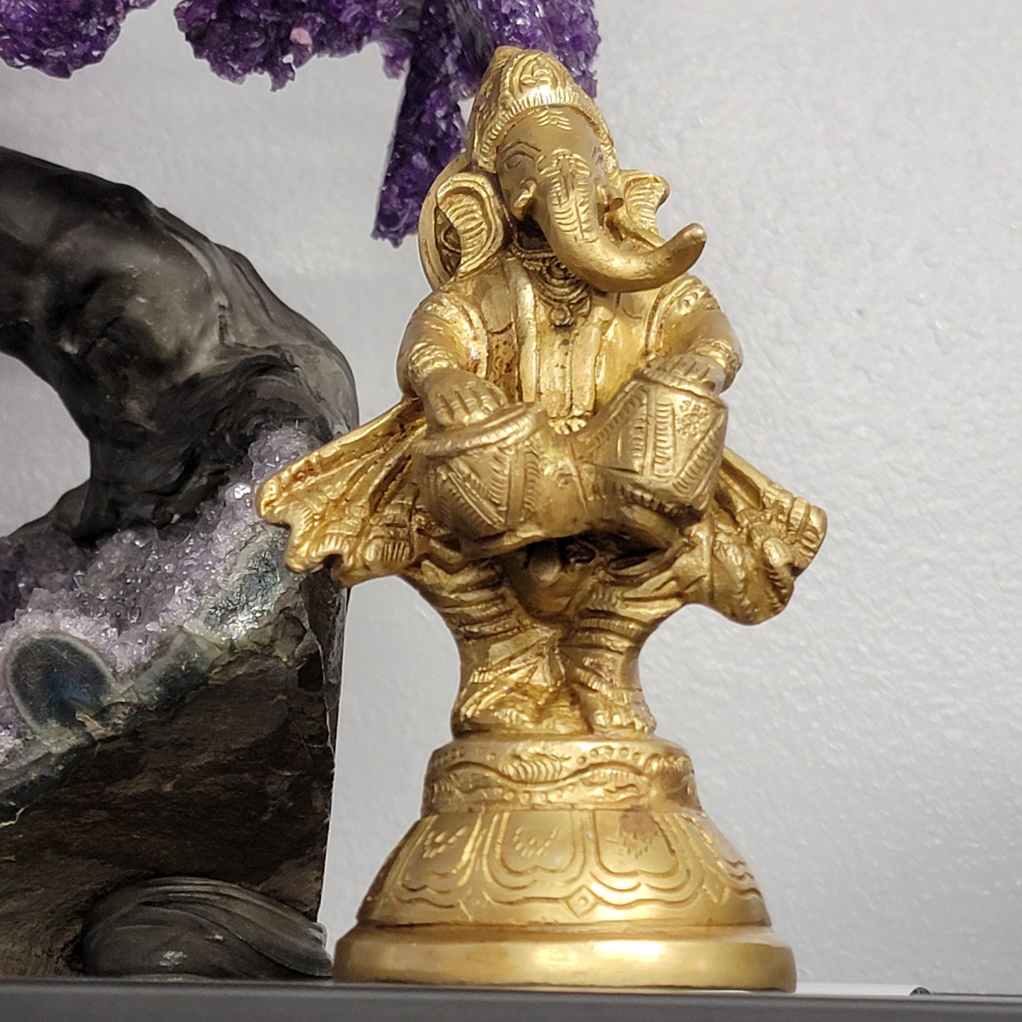 Brass Ganesh Statue Holding Drums
