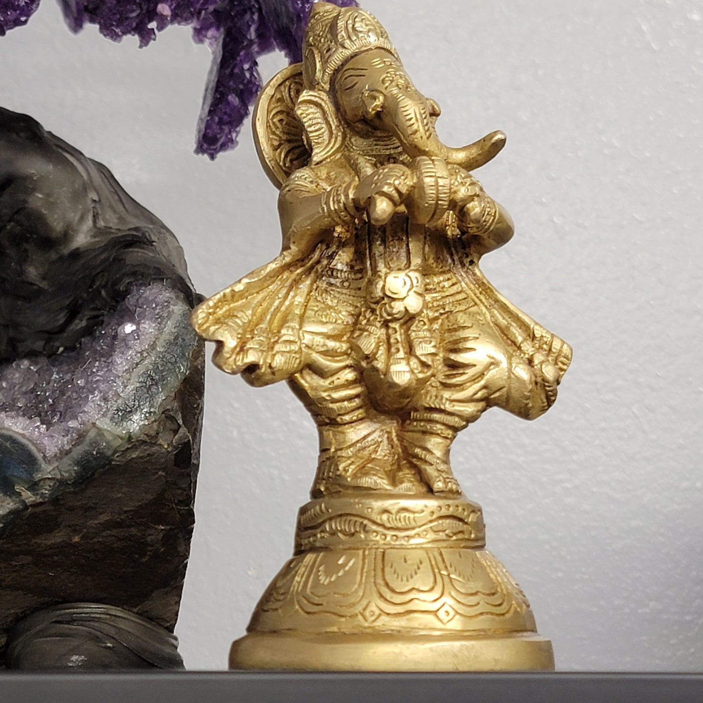 Brass Ganesh Statue Holding Cymbals