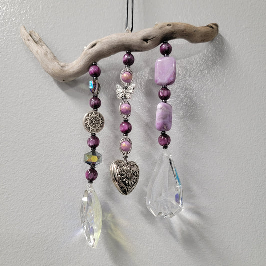 Purple Crystal and Heart Hanger