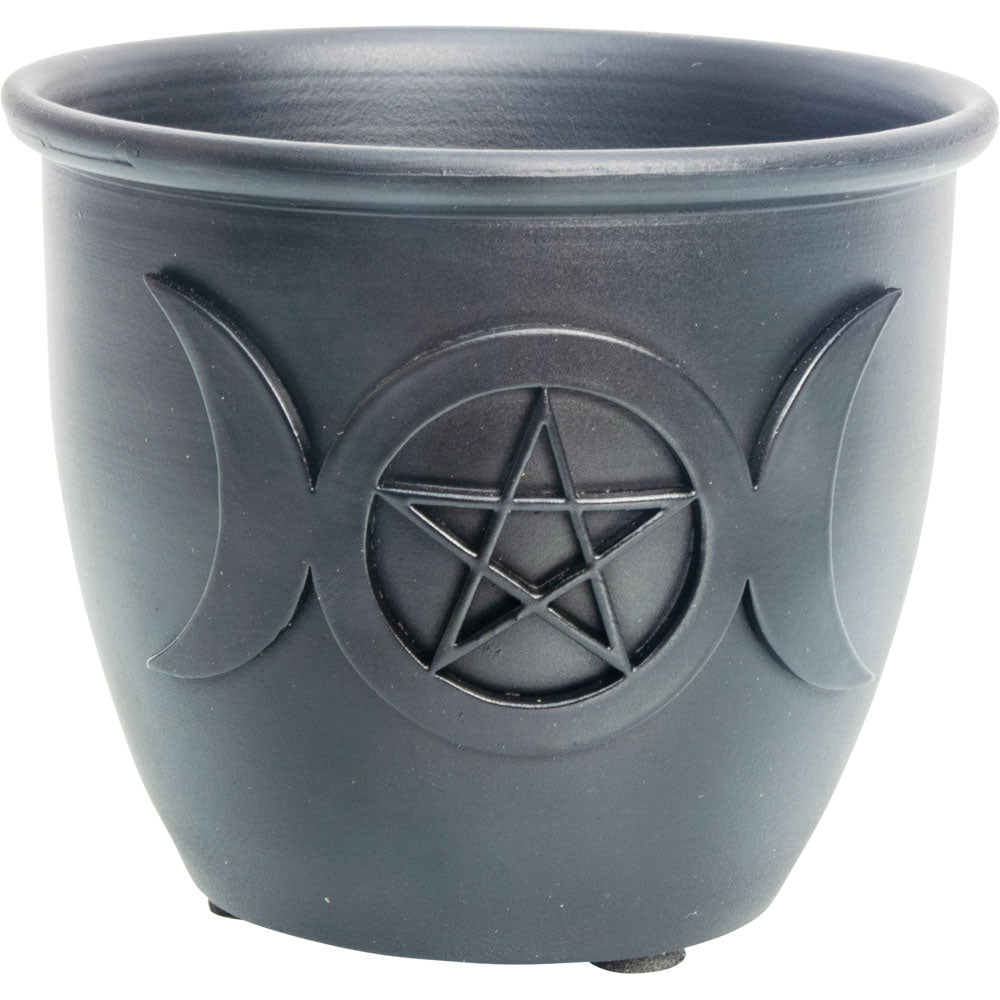 Three Moon Pentacle Metal Smudge Pot/Candle Holder Large