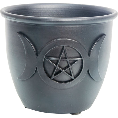 Three Moon Pentacle Metal Smudge Pot/Candle Holder Large