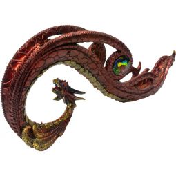 Polyresin Incense Holder - Red Dragon Curved w/ Gem