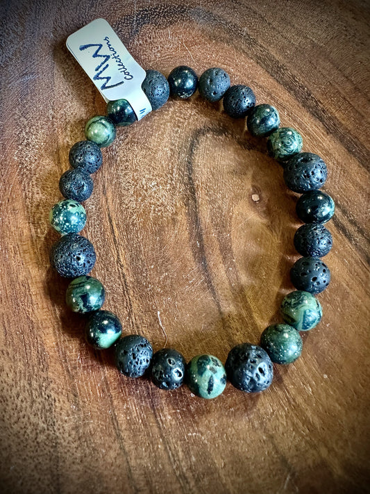 Kambaba Jasper and Lava Bead Bracelet