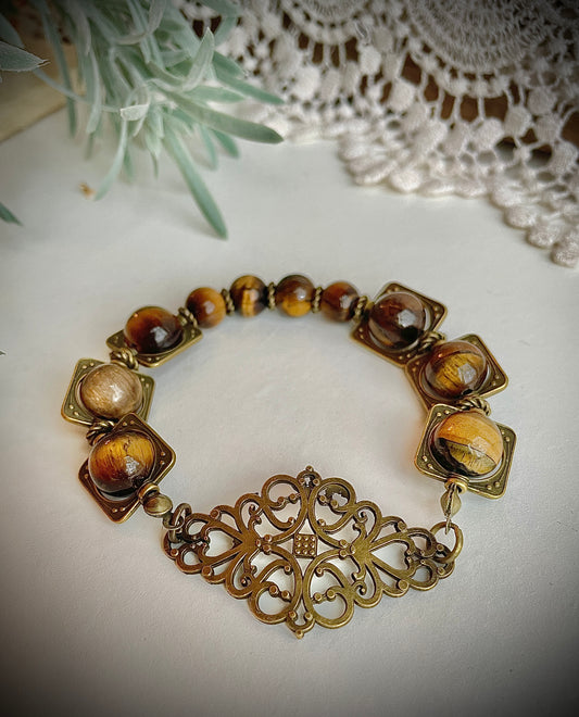 Tiger Eye Brushed Brass Bracelet