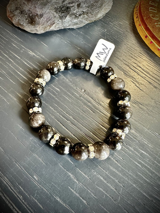 Silver Flash Obsidian Bracelet