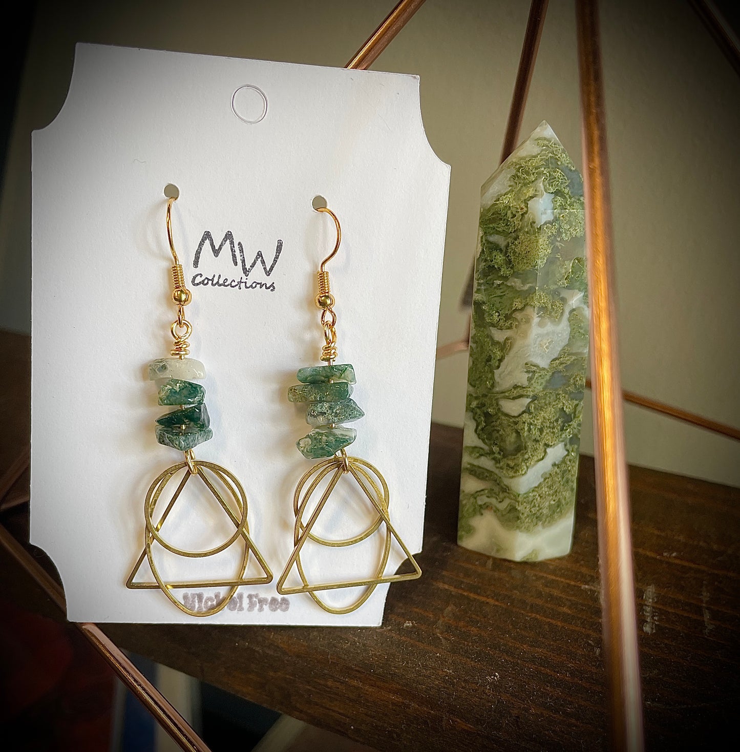 Moss Agate Geometric Earrings